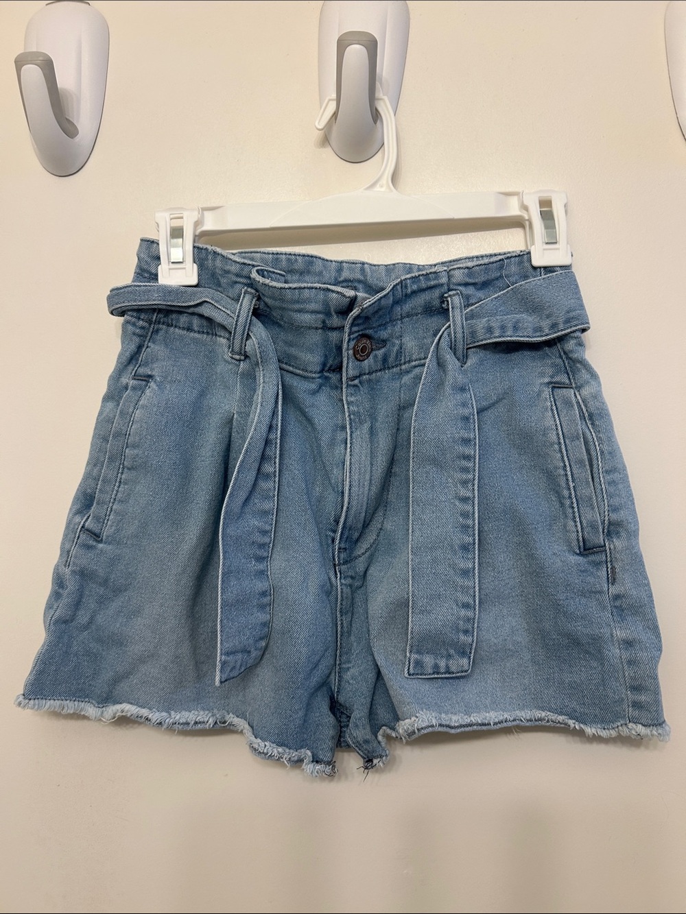 Calvin Klein Jeans Light Blue Paperbag Tie-Waist Denim Shorts
